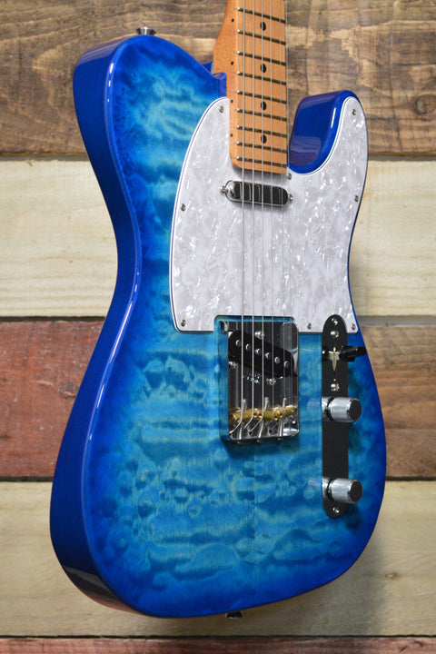 Fender MIJ FSR Hybrid II Telecaster Quilt Top Aqua Blue 2023