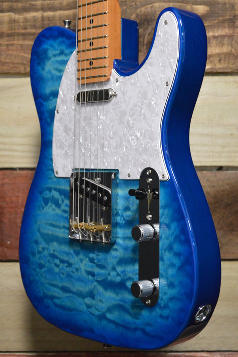 Fender MIJ FSR Hybrid II Telecaster Quilt Top Aqua Blue 2023