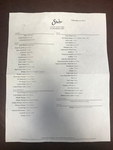 Suhr Alt T Pro 3 Tone Burst 2016