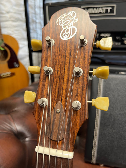 Patrick Eggle Macon Special one-piece American Redwood figured top in Nitro Tobacco sunburst.