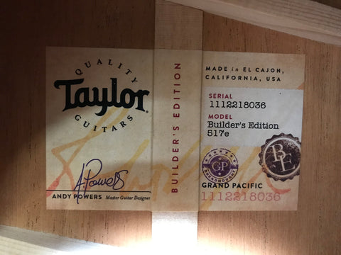 Taylor Builder's Edition 517e WHB 2018 - Wild Honey Burst