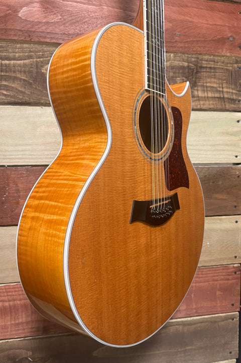 Taylor 655 12 String Maple Flame Florentine Cutaway Electro Acoustic Natural 1996