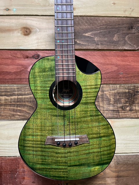 Flight Comet EQ-A Tenor Ukulele Solid Maple/Mango Tone Woods W/Pickup 2024 - Green Flame